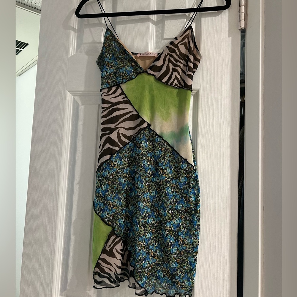 Blue Blush Green and Blue Patterned Mini Dress